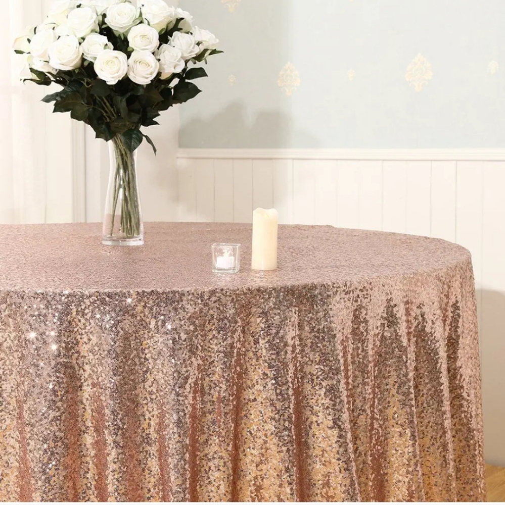 Rose Gold 132" Round Sequin Tablecloth